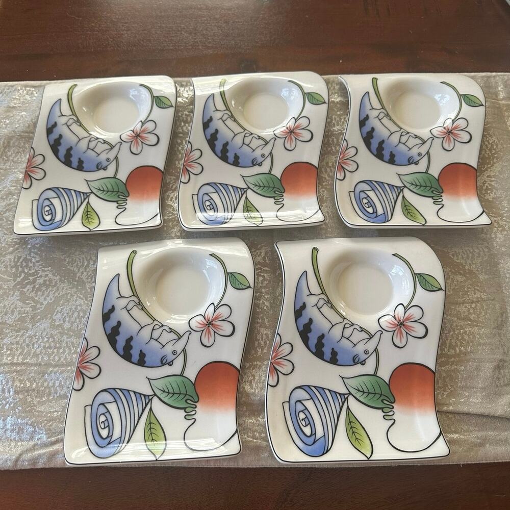 Villeroy & Boch New Wave caffe Espresso Saucers set of 5 Jungle 6.5x5” Germany